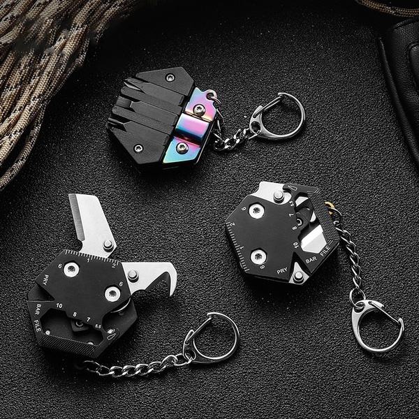 Multifunctional Hexagon Coin Folding Knife Outdoor Tool EDC Mini Screw Stainless Steel Keychain