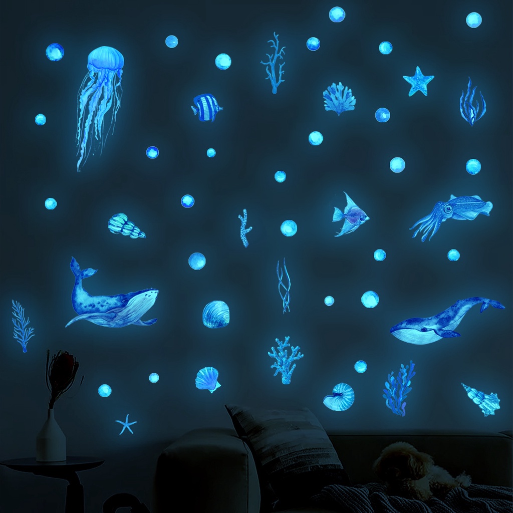 Glow in The Dark Sea Wall Stickers Ocean Themed Fluorescent Stickers ...