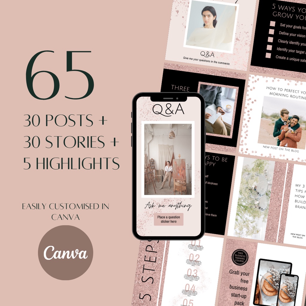 65 Social Media Canva ROSE GOLD Instagram Branding Package Templates ...