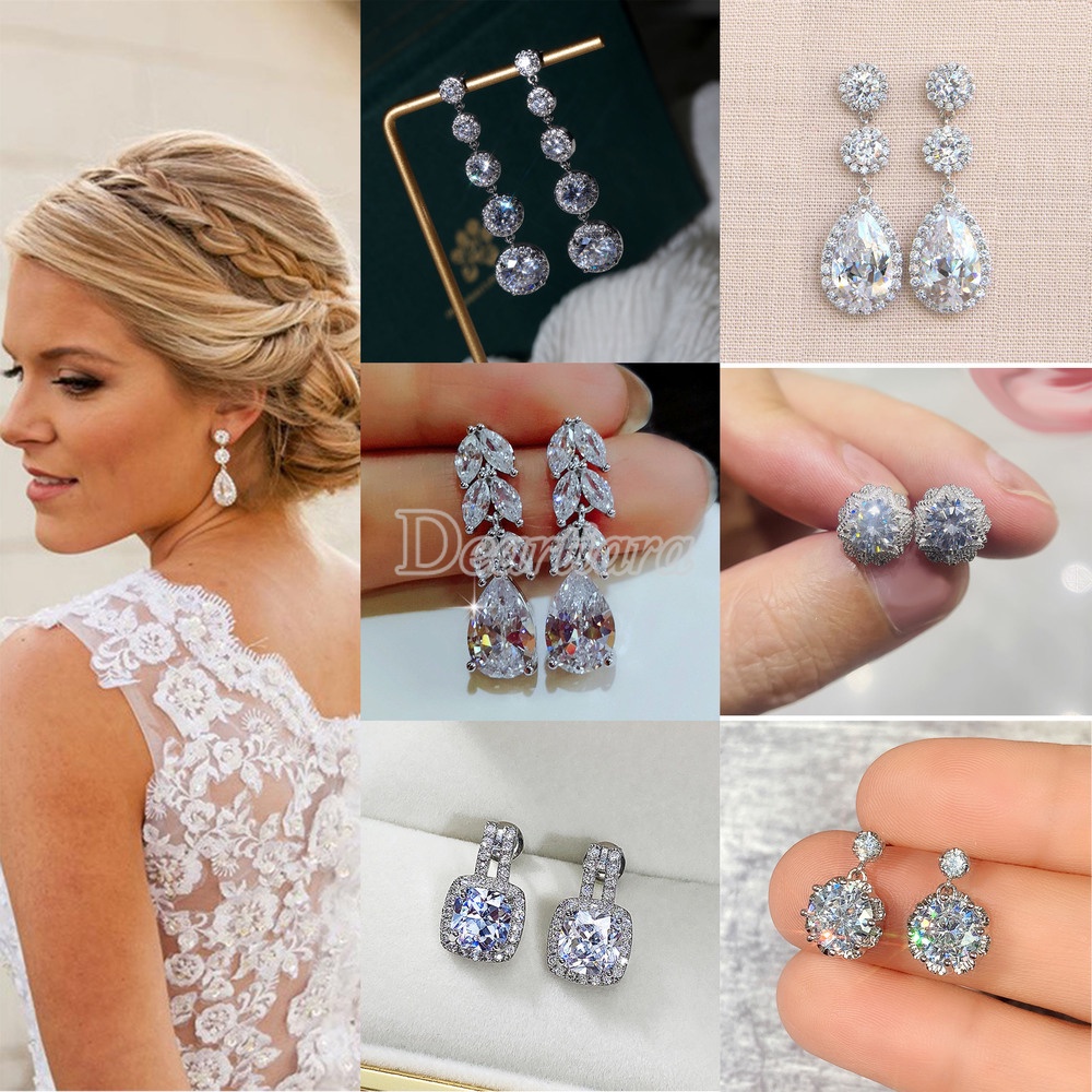Fashion Water Drop Zircon Earrings Bride Wedding Earrings Female Romantic Wedding Earrings Jewelry