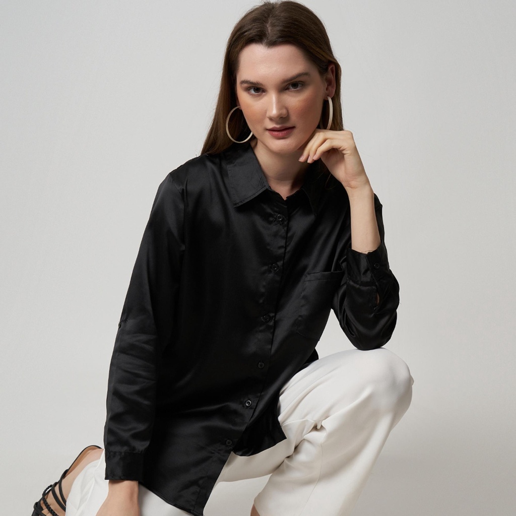 Monellina 00653 Kemeja Wanita Lengan Panjang Satin - Gambar 4