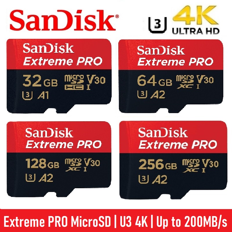 SanDisk Extreme PRO 32GB 64GB 128GB 256GB up to 200MB/S Micro SD ...