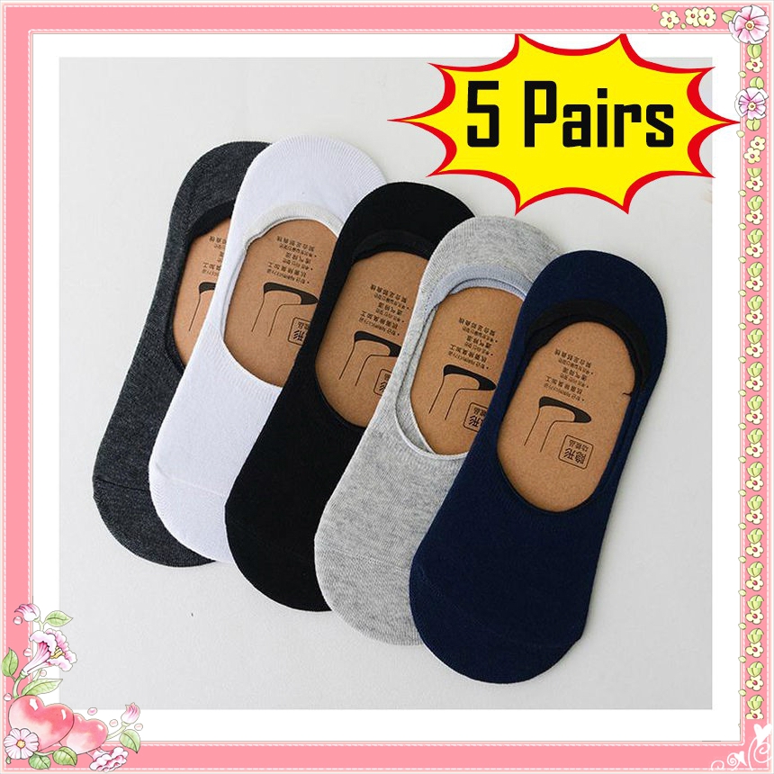 5 Pairs Men's Invisible No Show Nonslip Loafer Boat Ankle Low Cut Cotton  Socks