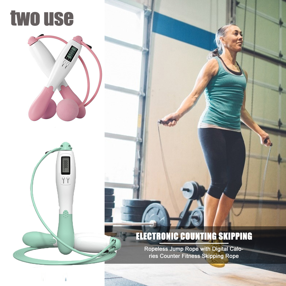 2in1 Digital Counting Calories Consumption Counter Jump Rope/Adjustable Cordless Jump Ropes(With 3M Rope)/Sport Weights Exercise Fitness Body Building Tools