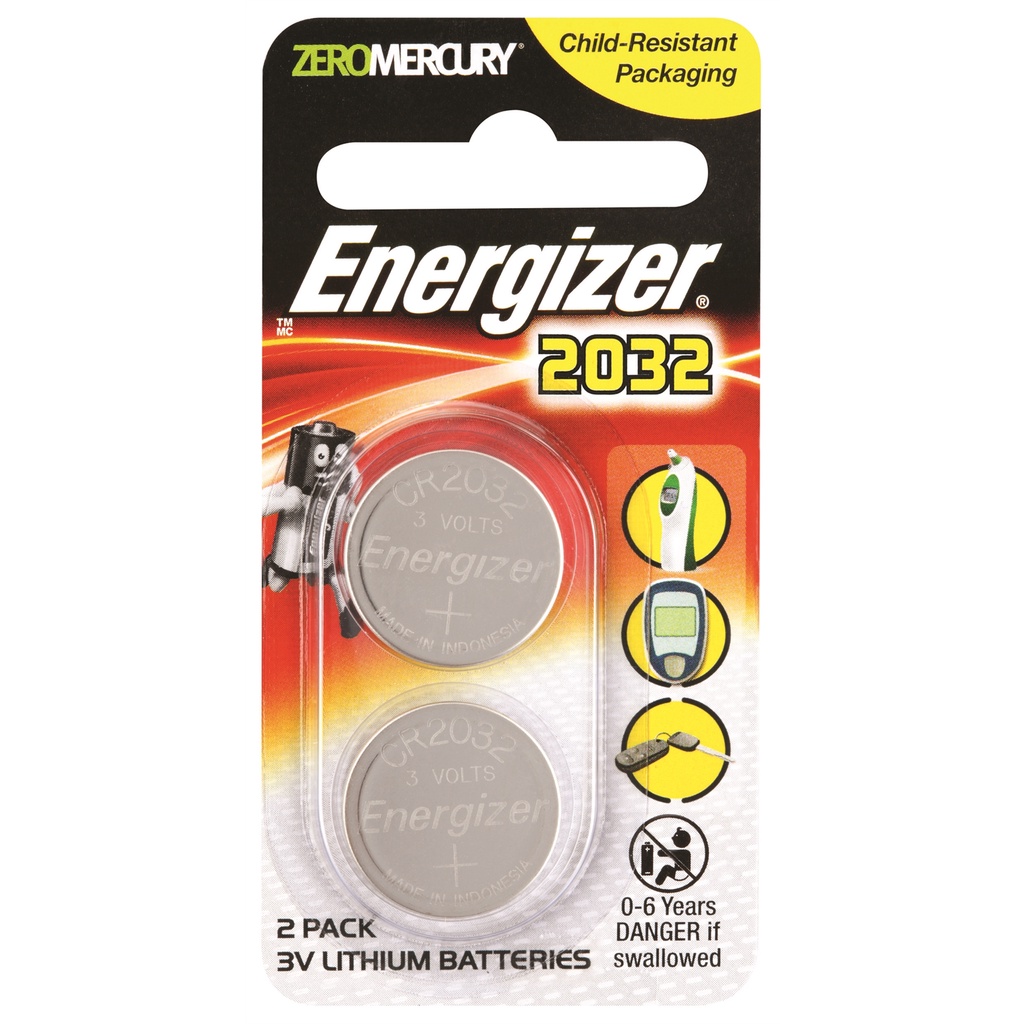 Energizer CR2032 3V Lithium Battery. 2pcs pk.