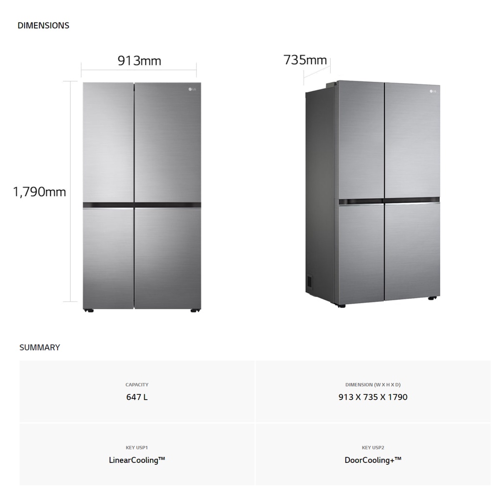 LG GSB6472PZ 647L sidebysidefridge with Linear Compressor in