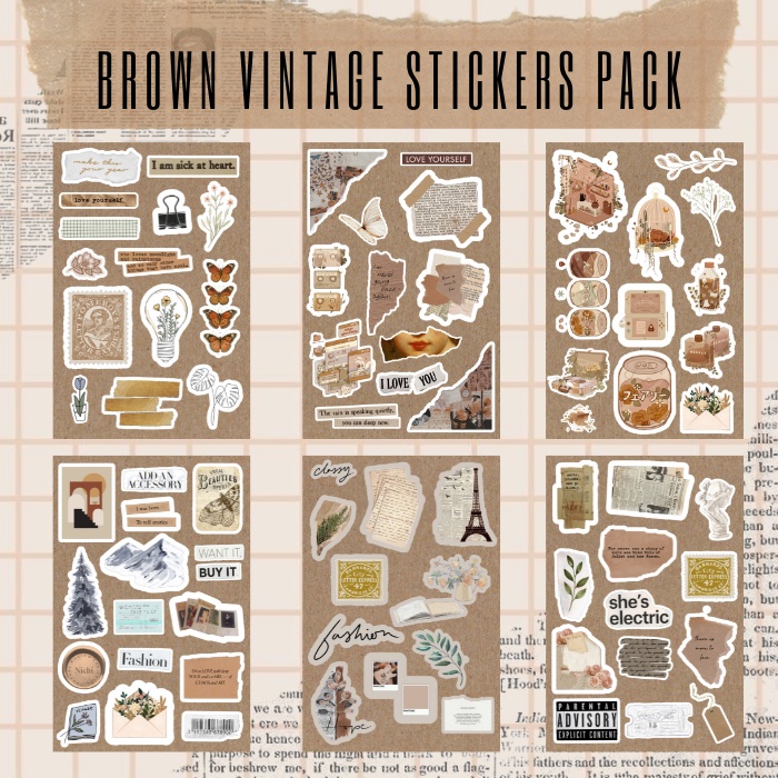 [PART 1] Brown Vintage Stickers | Aesthetic Chocolate Sticker | Vintage ...