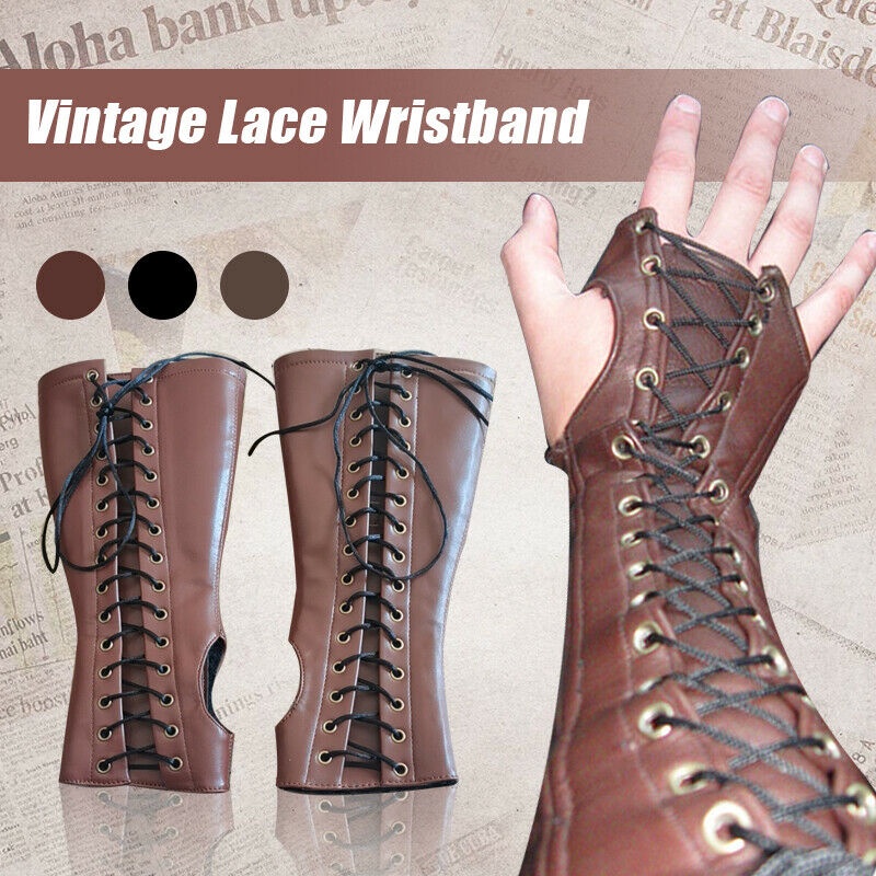 Medieval Men's Laceup PU Leather Arm Wrist Cuffs Bracers Warrior