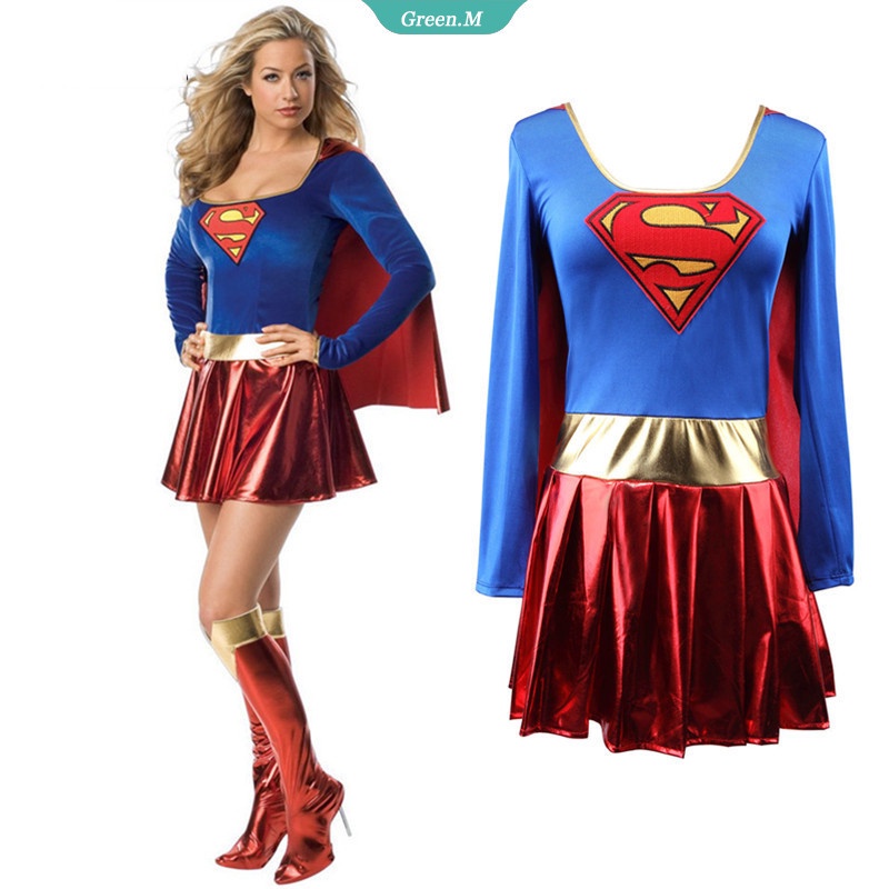 Adult Superwoman Dress Cosplay Costumes Super Girls Dress Shoe Covers Suit Superhero Woman Super 2384