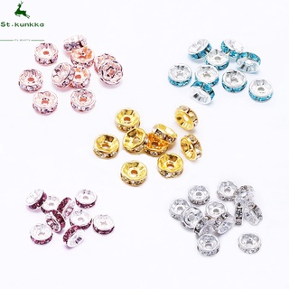 100pcs Shiny Rhinestone Beads Ball Rondelle Spacer Beads Antique Silver  Metal Spacer Beads In 6mm For Jewelry Making Necklace Bracelet Diy Craft