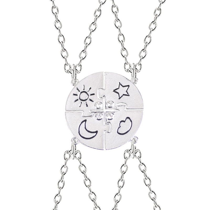 Peacock 4 Piece Set Best Friend Friendship Necklace Sun Moon Cloud And Star Inlaid Rhinestone Stitching BFF Pendant Fashion Jewelry Gift Pendant Necklaces Shopee Singapore