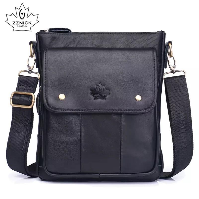 100% Cow Leather Men Shoulder Bag Sling Bag Messenger Bag (M) Size