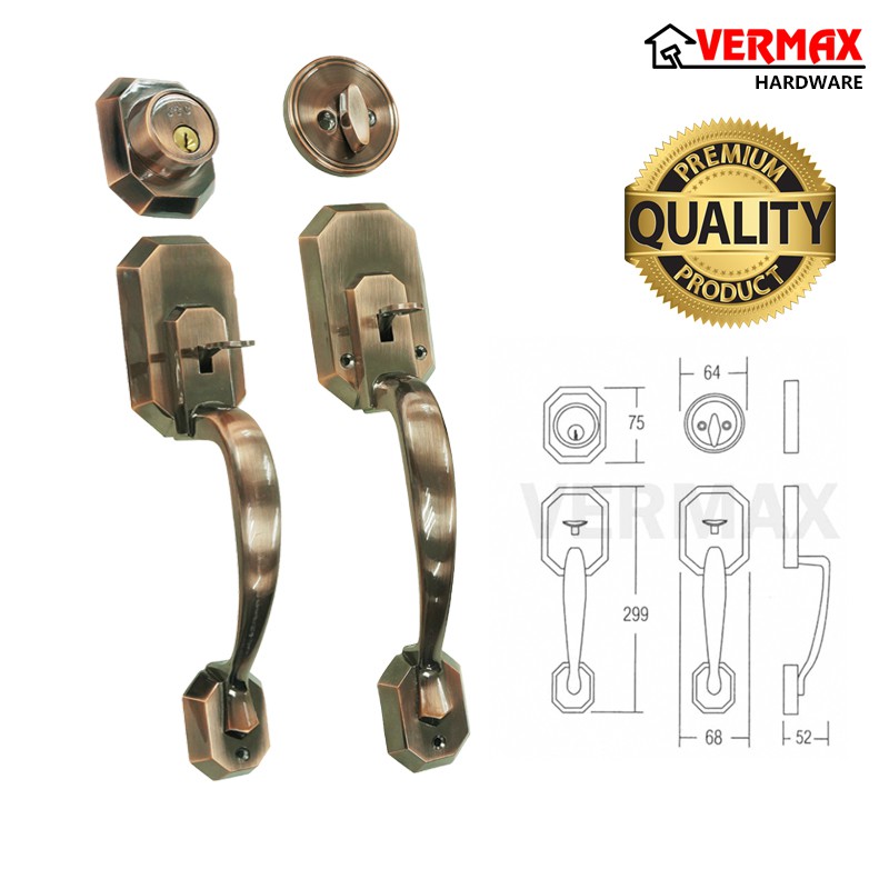 Gripset Main Entrance Door Lock Modern / Entrance Door Handle Lock / Pintu Depan JTC 3388