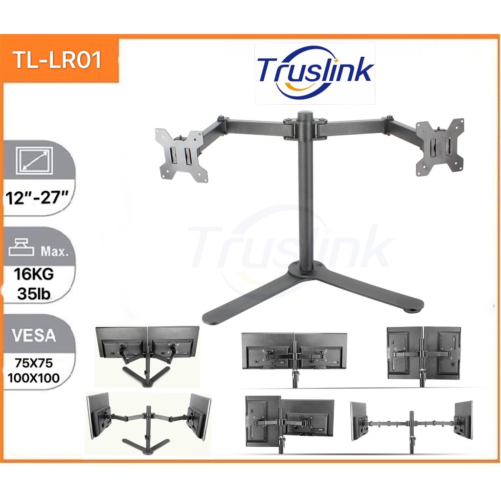 Dual Monitor Desk Stand Free Standing Height Adjustable Full Motion Two ...