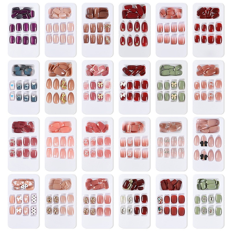 With Glue 24Pcs Fake Nails Detachable White Clouds Wearing Nail ...
