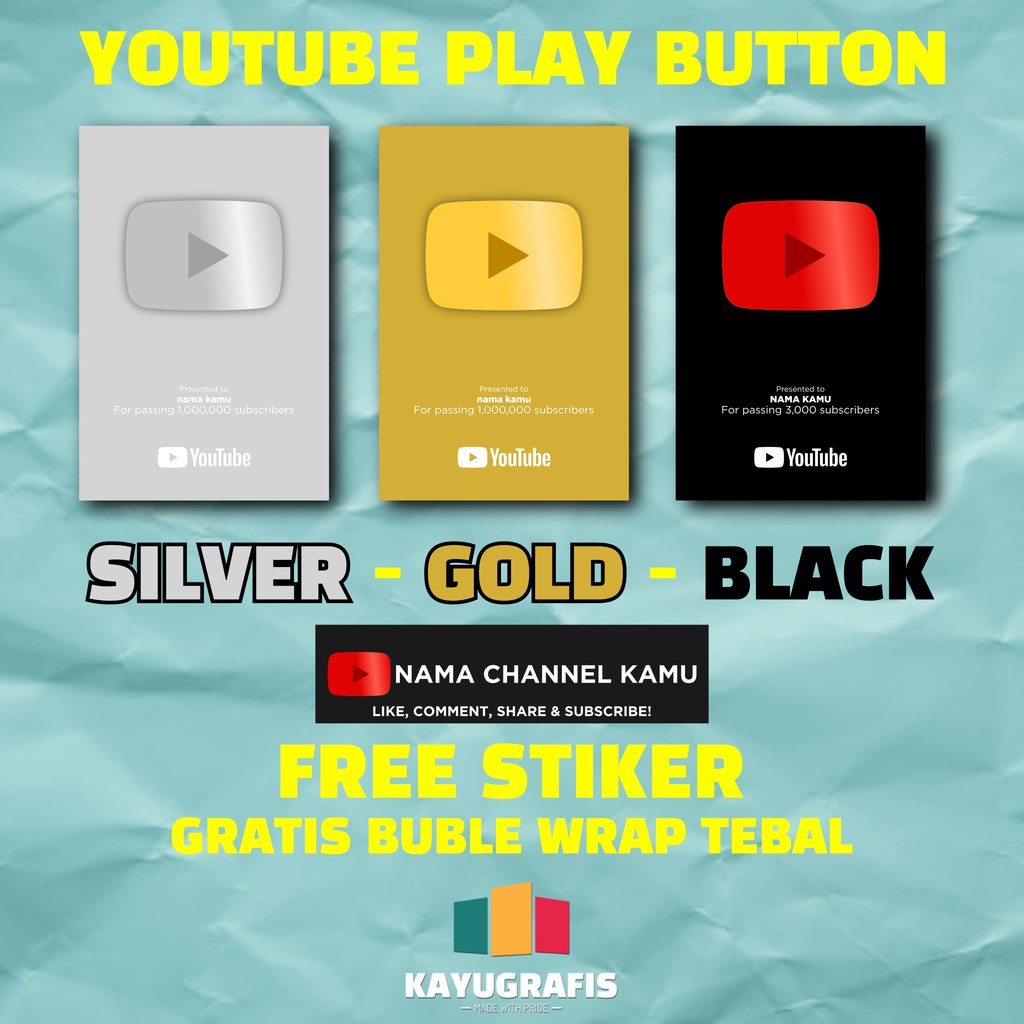 HIASAN DINDING Wall Decoration Youtube Play Button FREE STICKER ...