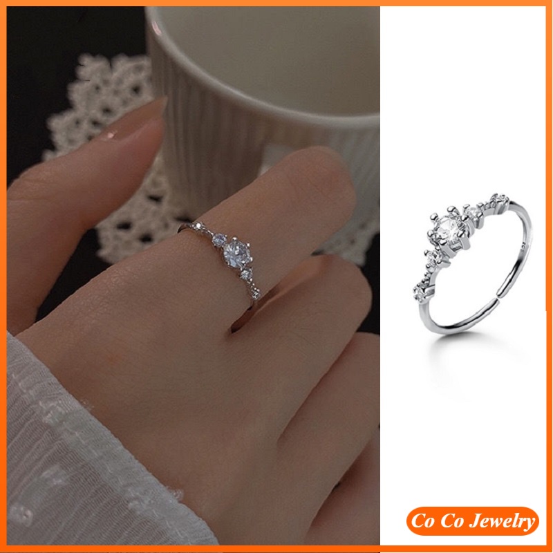 Korean Hot-selling Single Row Full Diamond Opening Adjustable Ring Ins Classic Diamond Engagement Ring Angel Wing Girl Fashion Jewelry Gift