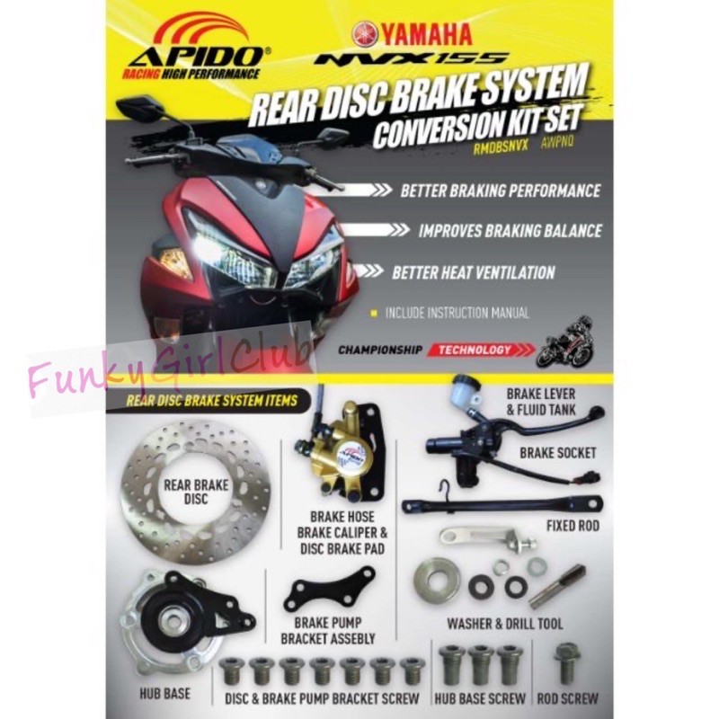 NVX155 REAR DISC BRAKE SYSTEM CONVERSION KIT SET APIDO MODIFY DISK NVX