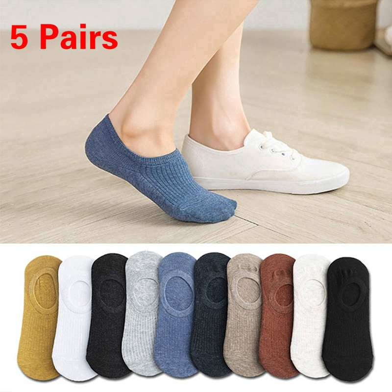 5 Pairs Soft Cotton Ankle Stockings / Women Summer Breathable Casual ...