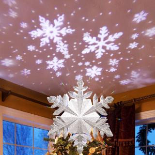 Christmas Tree Topper Lighted Star Toppers with LED Rotating Snowflake  Projector Lights, 3D Hollow Gold Star Snow Tree Topper for Christmas Tree  Decorations, Gift For Home Or Friends 