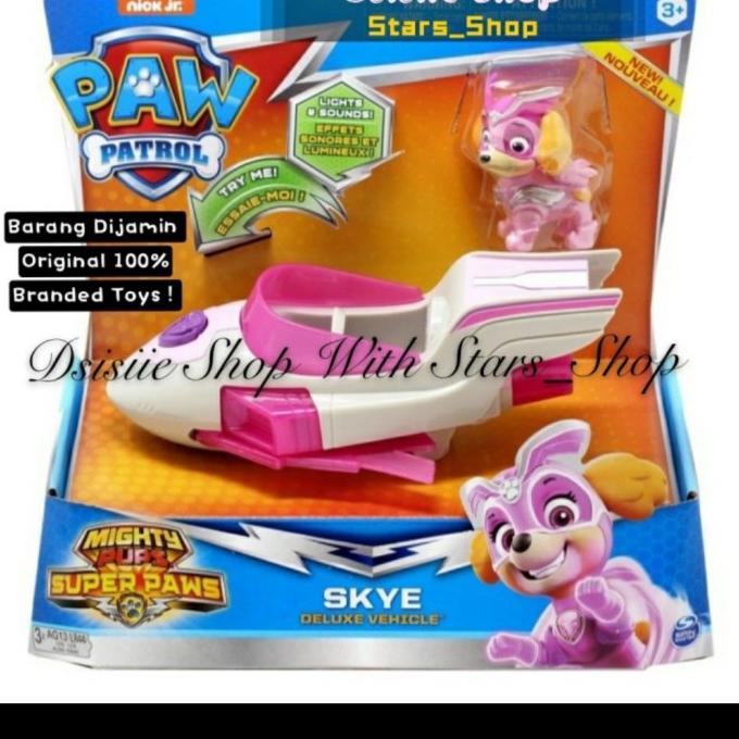 Paw patrol mighty pups super paws skye figure with deluxe vehicle ori ...