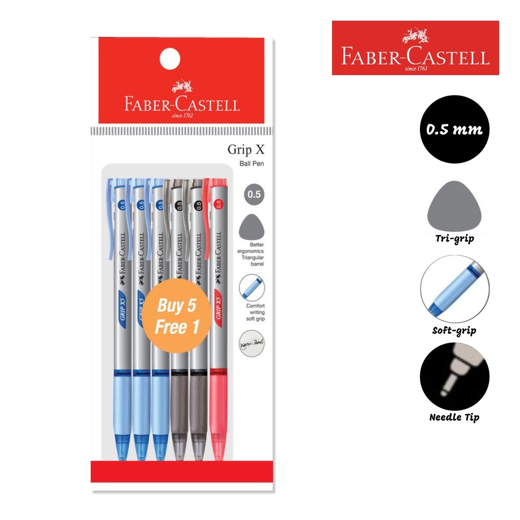 【Buy5 Free1】Faber-Castell GRIP X5 Ball Pen #0.5mm #Retractable #Click # ...
