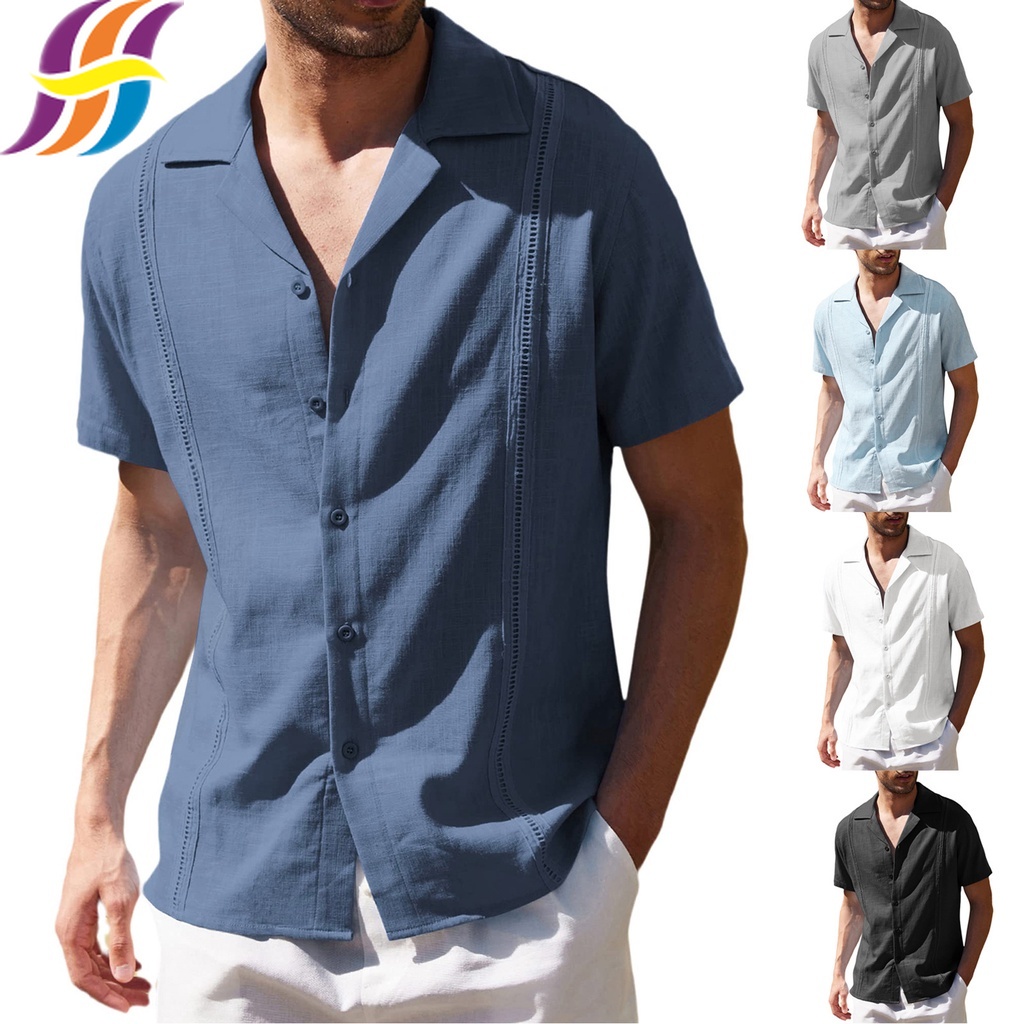 Mens Linen Shirts Short Sleeve Casual Cotton Henley T-Shirt Lightweight  Loose Summer Hippie Beach T Shirts Top