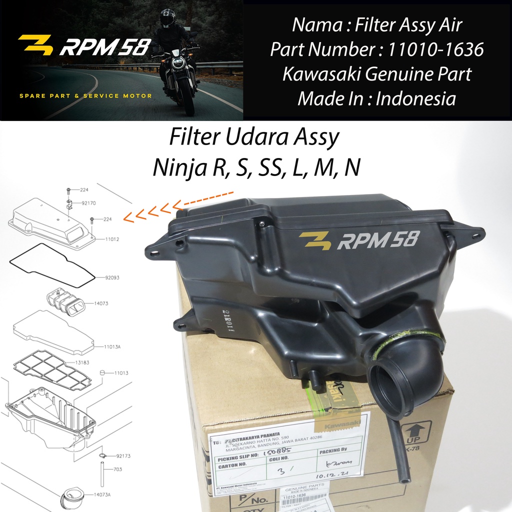 KAWASAKI Air Filter Box Filter Ninja R SSkawasaki Original 11010-1636 ...