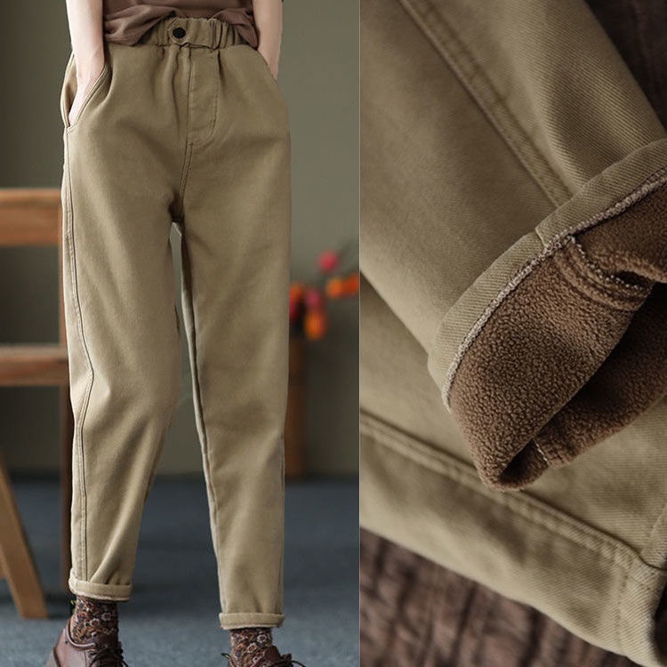 Autumn Winter Cotton Thickened Pants Casual Pants Women Elastic Waist ...