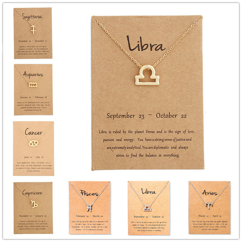 Silver Color Zodiac Sign Necklace Women Choker 12 Constellation Zodiac Necklace Wish Card Jewelry Leo Libra Gemini Collier Femme