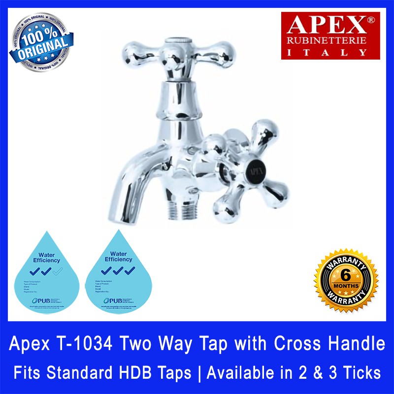 Apex T-1034 Two Way Tap with Cross Handle. Fits most HDB taps of 1/2 ...