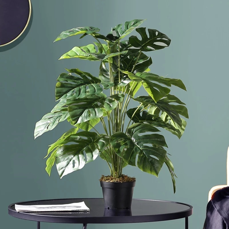 1 Bunch / Monstera Deliciosa Leaves Artificial Plants / Real Touch Decorative Fake Palm Leaves / For Office, Hotel, Home Wedding Christmas Festival Party DIY Indoor Home Decoration