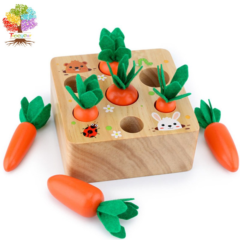 Treeyear Montessori Shape Puzzle for Sizing Carrots Harvest Development Gifts for Skills  Wooden Toys for 1 Year Boys and Girls