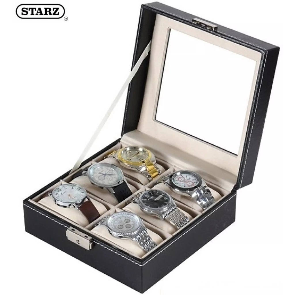 [ STARZ ] 6 Slots Square PU Watch Box / Watch Storage Organizer Display ...