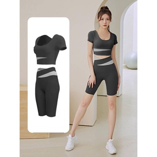 Fitness Padded Sport Top Tight Fitting Sports Yoga Pants Leggings gym Workout  Clothes Short Sleeve Sports T-shirt for Women Quick Dry Sport Wear Set