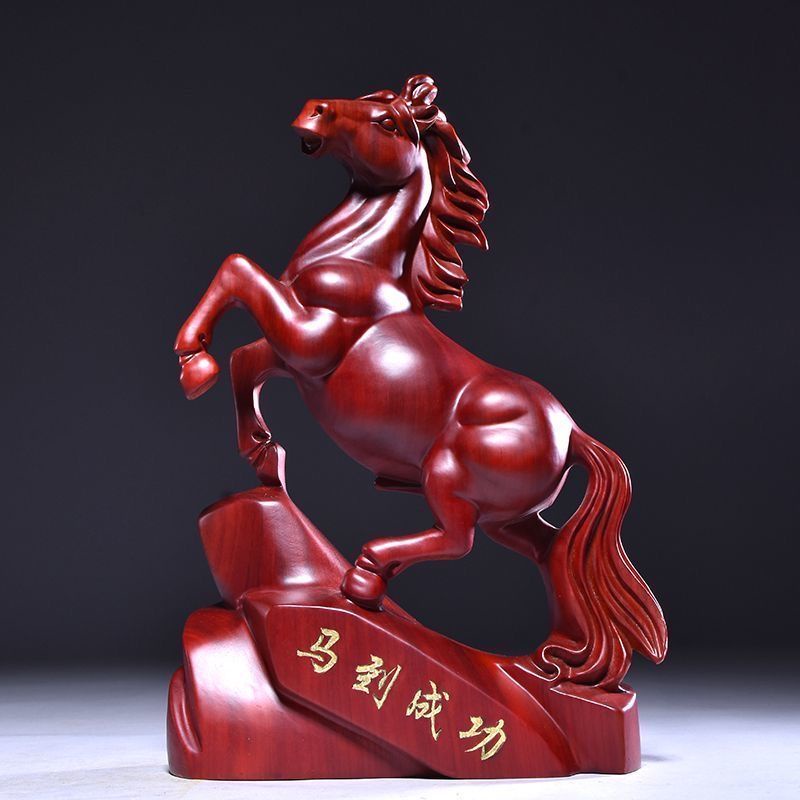 Chinese Zodiac Wooden Horse Statue | Handcarved Rosewood/Mahogany