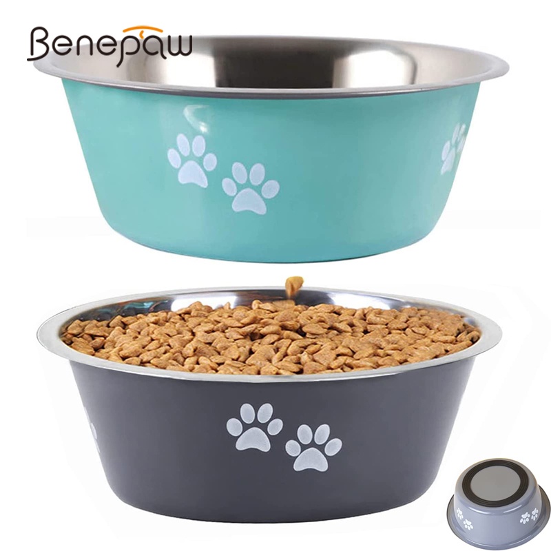 Benepaw Stainless Steel Elevated Dog Bowl Non-Slip 4 Height Adjustable Raised  Pet Food Water Bowl For Small Medium Large Dogs