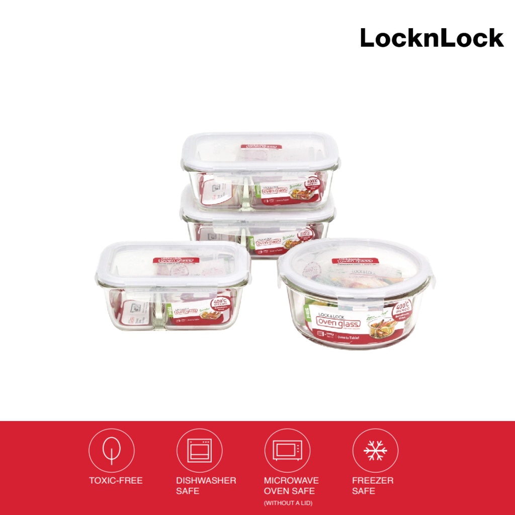 LocknLock Official 4PCS Set Euro Glass Food Container with Divider Oven ...