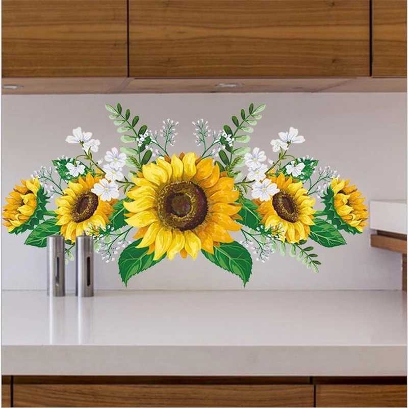 1Pc 30cmx60cm Removable Sunflower Wall Sticker Kitchen Waterproof Decals WallPaper for Kids Room Bedroom Home Decor