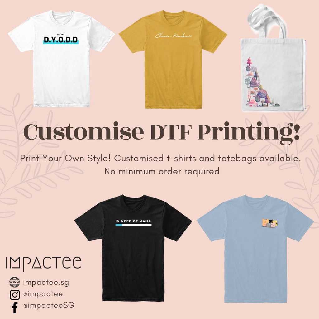 Customised T Shirt Printing Custom Made Graphic Print DTF Technology Pre Order No Minimum Order