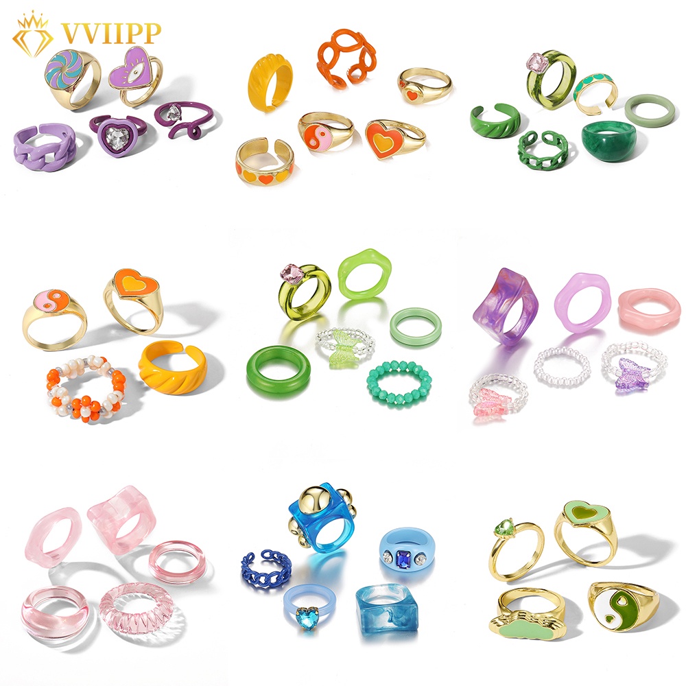 6 Pcs/set Fashion Personality Tai Chi Love Butterfly Jewelry Geometric Hollow Ring Set Flower Accessories Gift