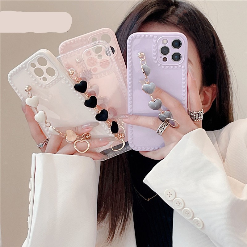 Cute Love Bracelet Wrist Phone Chain Soft Case for Iphone 13 12 Pro Max MiNi 11 XR X XS 7 8 Plus 6S SE 2 Silicone Cover