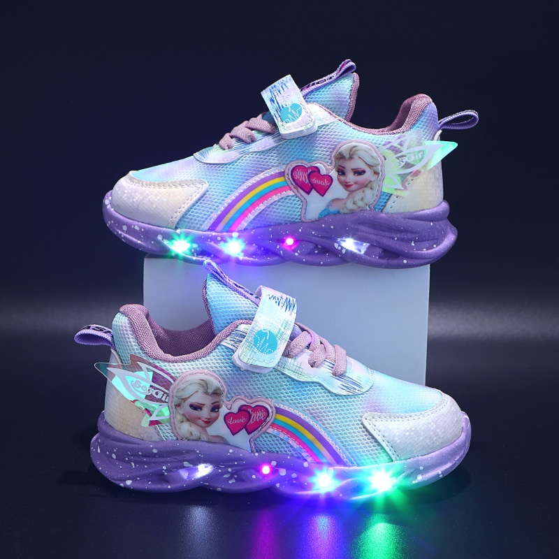 SUGE New Cartoon Girls Princess Kids Shoes LED Running Frozen Children ...