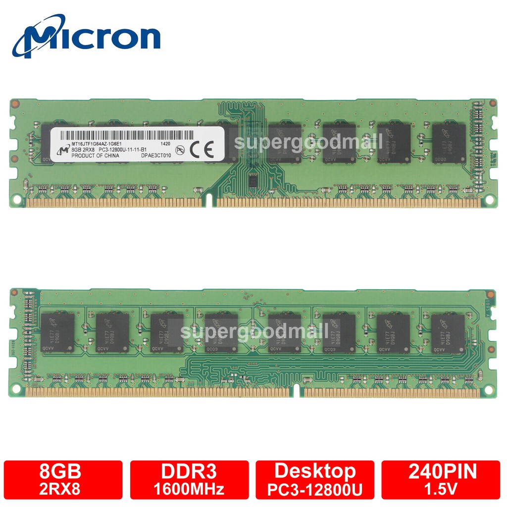 Micron 8GB 2Rx8 PC3-12800U DDR3-1600Mhz 1.5V 240Pin DIMM Desktop