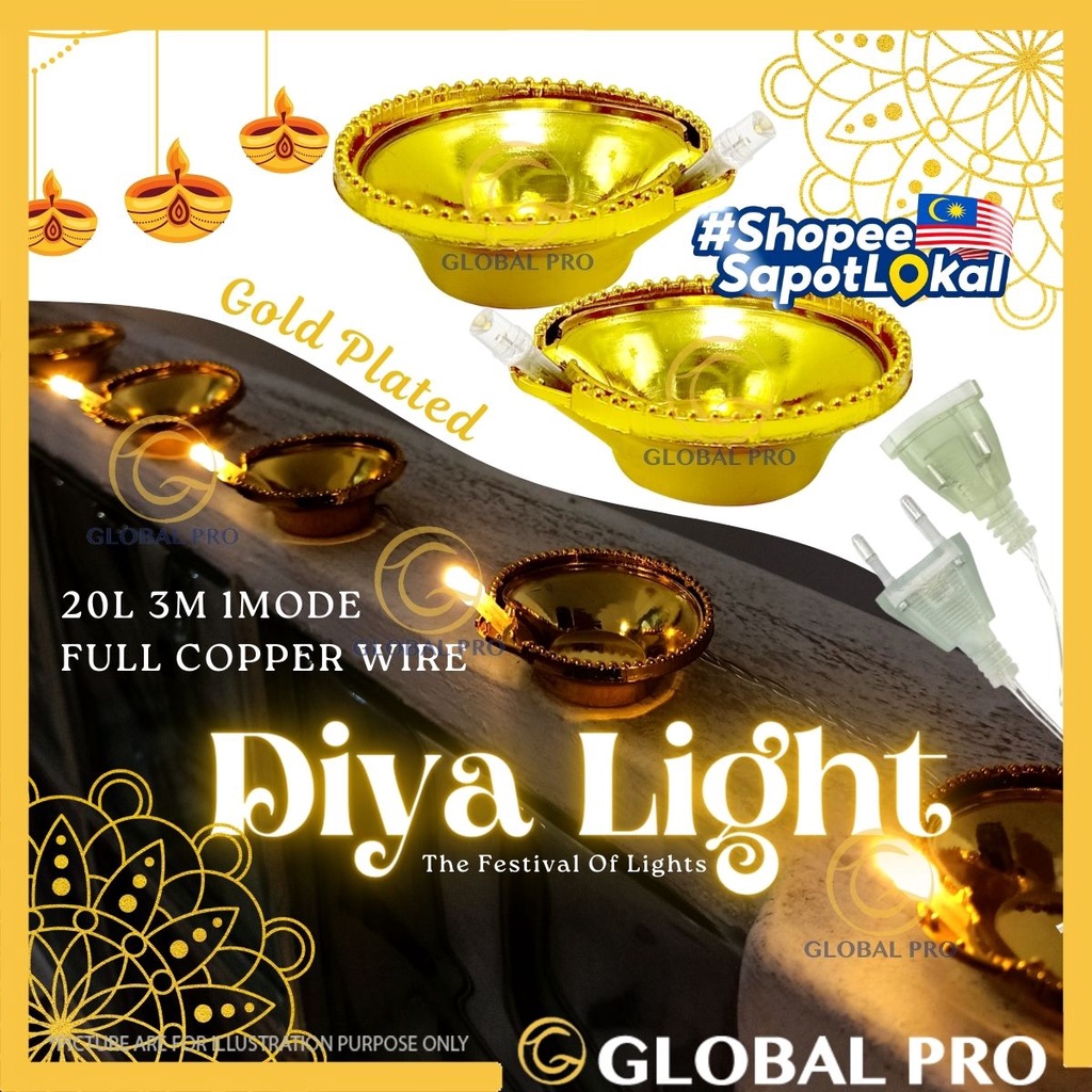 GOLDEN 20L Deepak Diya LED Oil Lamp Light Home Diwali Deepavali Light ...