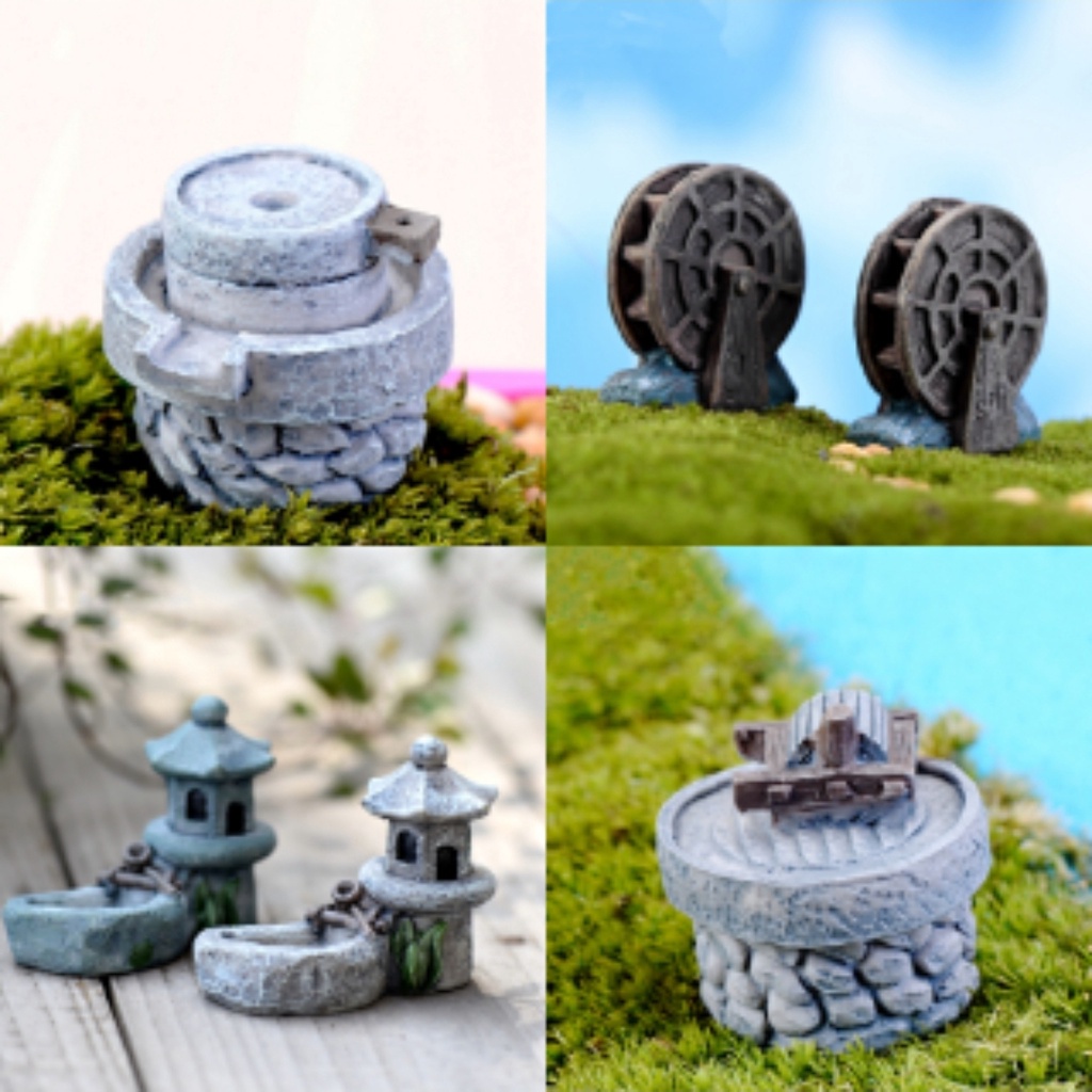 Miniature Pool Waterwheel Stone Mill Mini Figures Garden Ornament DIY Home Decoration Dollhouse Decorations