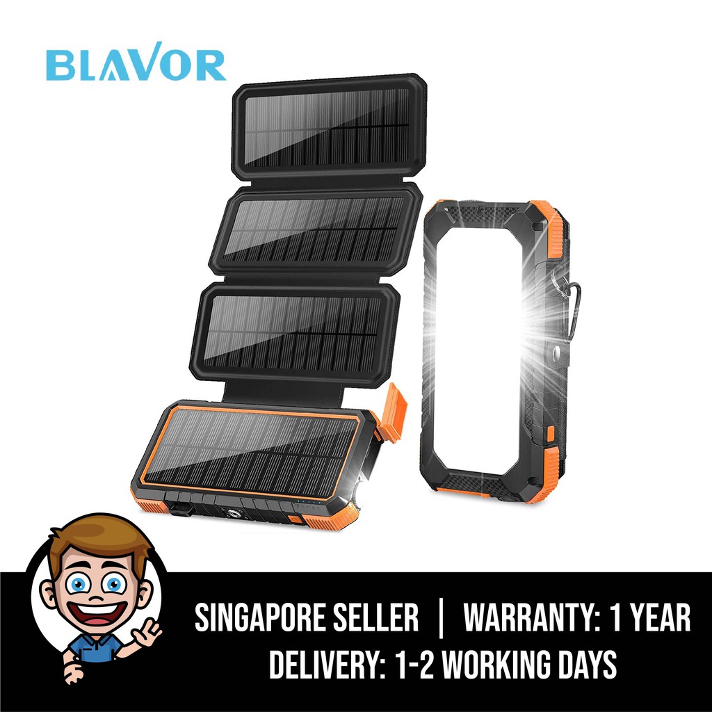 BLAVOR Solar Charger with Foldable Panels, Outdoor Power Bank 18W Fast
