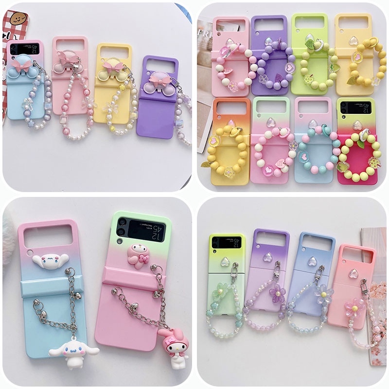 Gradient Macaron Color Casing Samsung Galaxy Z Flip 4 Z Flip 3 Zflip 3 with Colorful Bracelet Full Body Protective Shockproof Samsung Z Flip 4 Flip 3 Phone Case