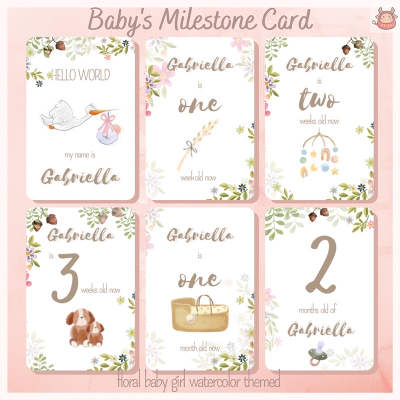 Baby milestone card baby girl premium watercolor floral theme free ...