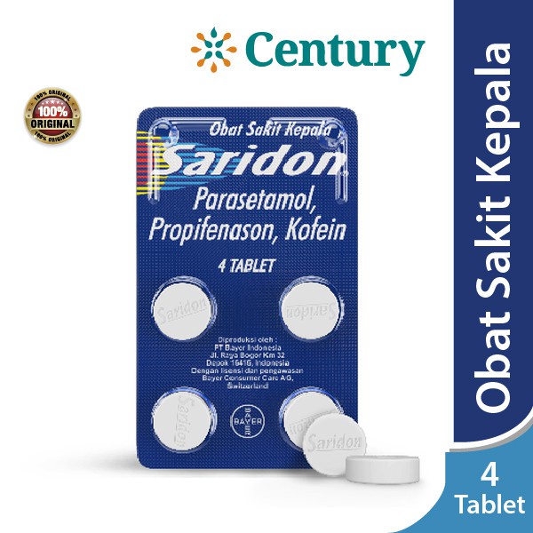 Saridon 1 strip isi 4 tablet / Obat sakit kepala / sakit gigi / batuk / flu